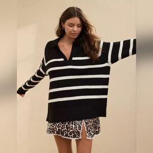 Aerie Black and White Striped Sweater